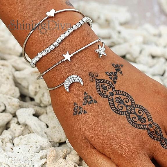 Shining Diva Fashion Latest Stylish Crystal Multilayer 3-5 pcs Set Charm Bracelets for Women and Girls - View 2 of 5