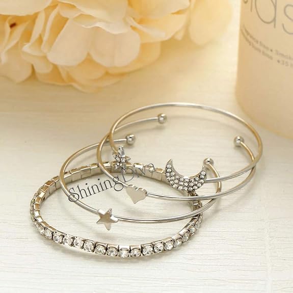 Shining Diva Fashion Latest Stylish Crystal Multilayer 3-5 pcs Set Charm Bracelets for Women and Girls - View 3 of 5