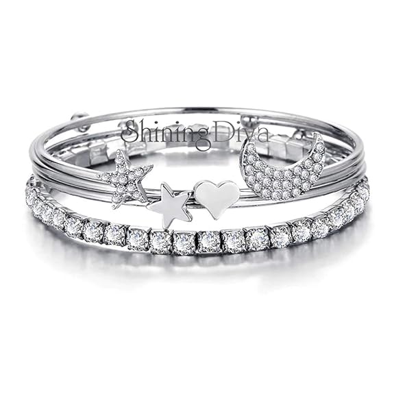Shining Diva Fashion Latest Stylish Crystal Multilayer 3-5 pcs Set Charm Bracelets for Women and Girls - View 4 of 5