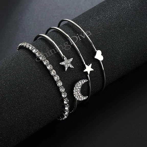 Shining Diva Fashion Latest Stylish Crystal Multilayer 3-5 pcs Set Charm Bracelets for Women and Girls - View 5 of 5