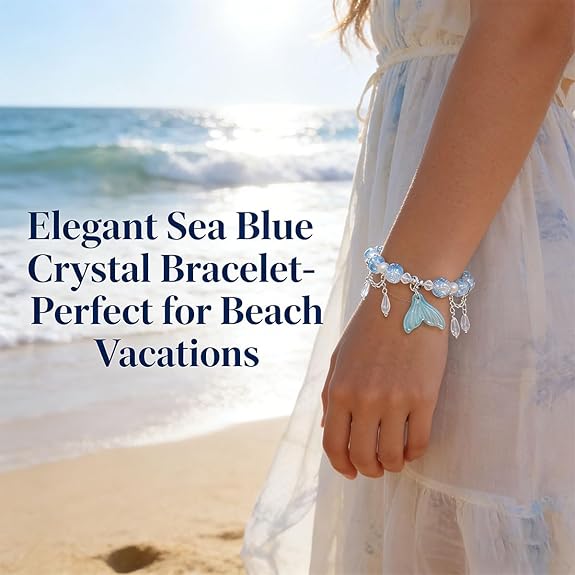 2Pcs Bracelet for Girls Stylish, Crystal Fish Tail and Moon Bracelets, Cute Beaded Bracelet for Kids and Girls, Ideal for Birthday Gifts, Friendship Day, Party Accessories, Pink and Blue - View 3 of 6