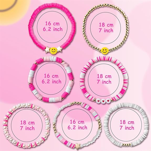 Shining Diva Fashion 7Pcs Combo Latest Stylish Beach Surfer Bracelets Set | Colorful Preppy Heishi Bracelet | Multilayer Boho Happy Smile Heart Star Stretch Beaded Bracelets | Evil Eye Stackable Beaded Bracelets | Y2K Pearl Bracelets Set for Women Girls Teens - View 3 of 5
