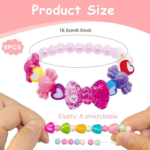 SANNIDHI® 6Pcs Beads Bracelet for Girls Kids Friendship Bracelet Cute Bracelets Set Toddler Costume Jewelry Party Pretend Play Birthday Christmas Gifts - View 6 of 6