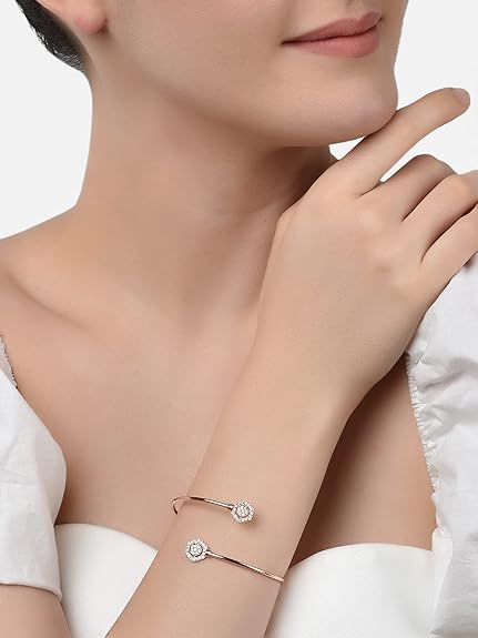 ZAVERI PEARLS Set of 2 Rose Gold Contemporary Cubic Zirconia Brass Kada Style Bracelet For Women-ZPFK11116 - View 3 of 5