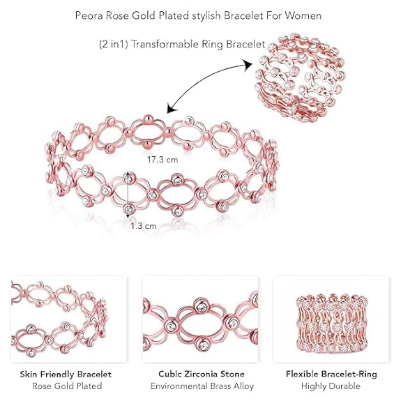 Fancy Transformable Bracelet cum Ring Jewellery for Women,Adjustable Bracelet Ring,2 in 1 convertable Alloy magic ring bracelets for women & girls,Pack of 1 - View 2 of 5