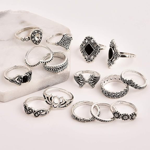 Shining Diva Fashion Non Precious Base Metal Boho Midi Finger Ring for Girls - Set of 15 (Silver, 11800r) - View 2 of 5