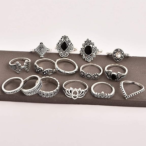 Shining Diva Fashion Non Precious Base Metal Boho Midi Finger Ring for Girls - Set of 15 (Silver, 11800r) - View 3 of 5