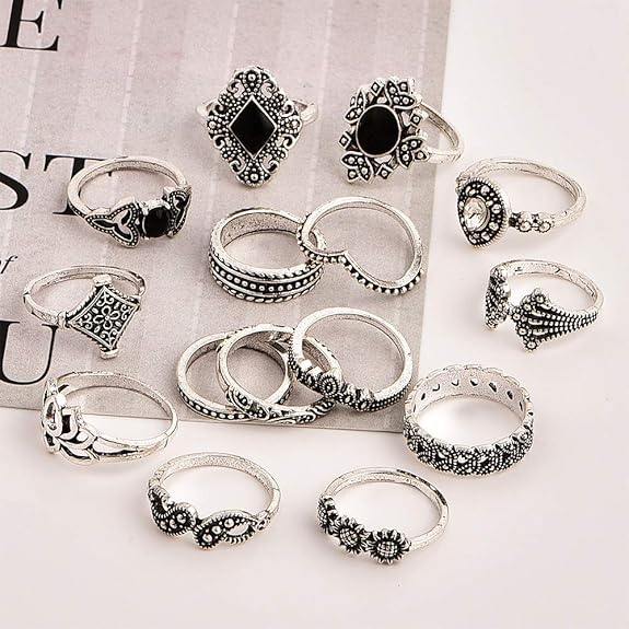 Shining Diva Fashion Non Precious Base Metal Boho Midi Finger Ring for Girls - Set of 15 (Silver, 11800r) - View 4 of 5