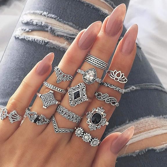 Shining Diva Fashion Non Precious Base Metal Boho Midi Finger Ring for Girls - Set of 15 (Silver, 11800r) - View 5 of 5