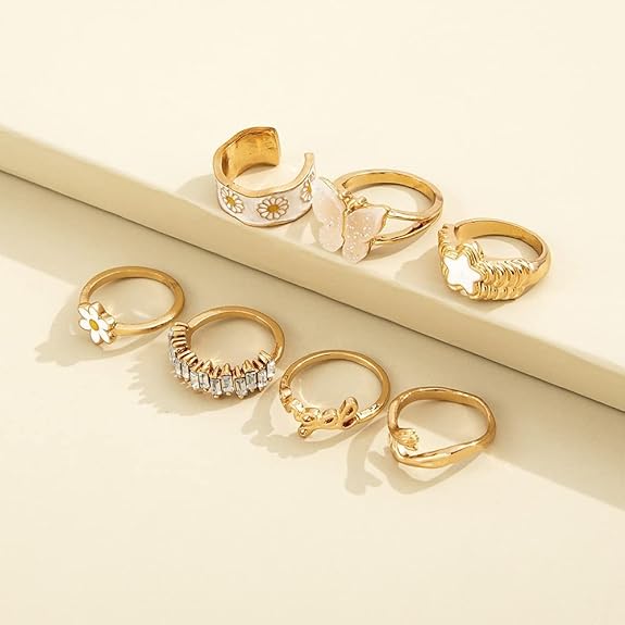 Shining Diva Fashion Latest Stylish Y2k Gen Z Chunky Finger Rings for Women and Girls - Set of 7 (14173r) Golden - View 2 of 5