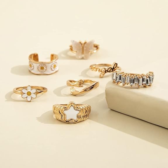 Shining Diva Fashion Latest Stylish Y2k Gen Z Chunky Finger Rings for Women and Girls - Set of 7 (14173r) Golden - View 3 of 5
