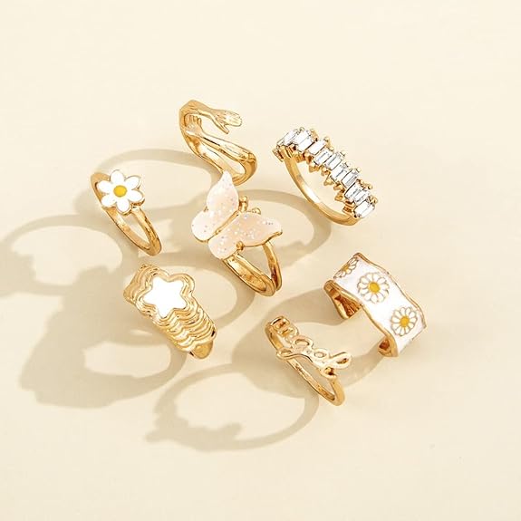 Shining Diva Fashion Latest Stylish Y2k Gen Z Chunky Finger Rings for Women and Girls - Set of 7 (14173r) Golden - View 4 of 5