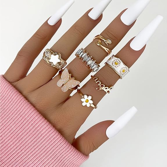 Shining Diva Fashion Latest Stylish Y2k Gen Z Chunky Finger Rings for Women and Girls - Set of 7 (14173r) Golden - View 5 of 5