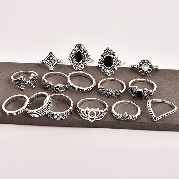 YouBella Oxidised Combo of 15 Boho Silver Plated Rings for Girls and Women (YBRG_20111A) (Silver) - View 3 of 4