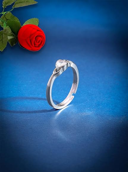 Yellow Chimes Valentine Gift for Girls Rings For Women Adjustable Silver Ring with Velvet Red Rose Ring Box | Valentine Special Finger Ring for Girls | Birthday Anniversary Gift For Girlfriend Wife - View 5 of 6