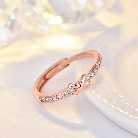 Shining Diva Fashion Latest Stylish Rose Gold Plated Adjustable Solitaire Ring for Women and Girls (11922r) - View 3 of 5