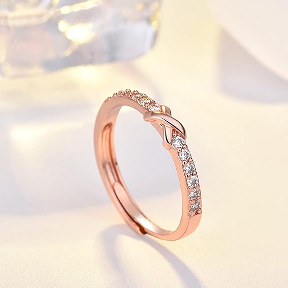 Shining Diva Fashion Latest Stylish Rose Gold Plated Adjustable Solitaire Ring for Women and Girls (11922r) - View 4 of 5
