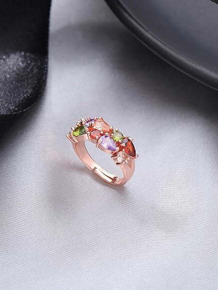 Yellow Chimes Crystal Rings For Women | Adjustable Ring Multicolor Swiss Cubic Zircon Crystal Ring | Rose Gold Plated Finger Ring for Girls | Birthday Gift For Girls & Women Anniversary Gift for Wife - View 2 of 3