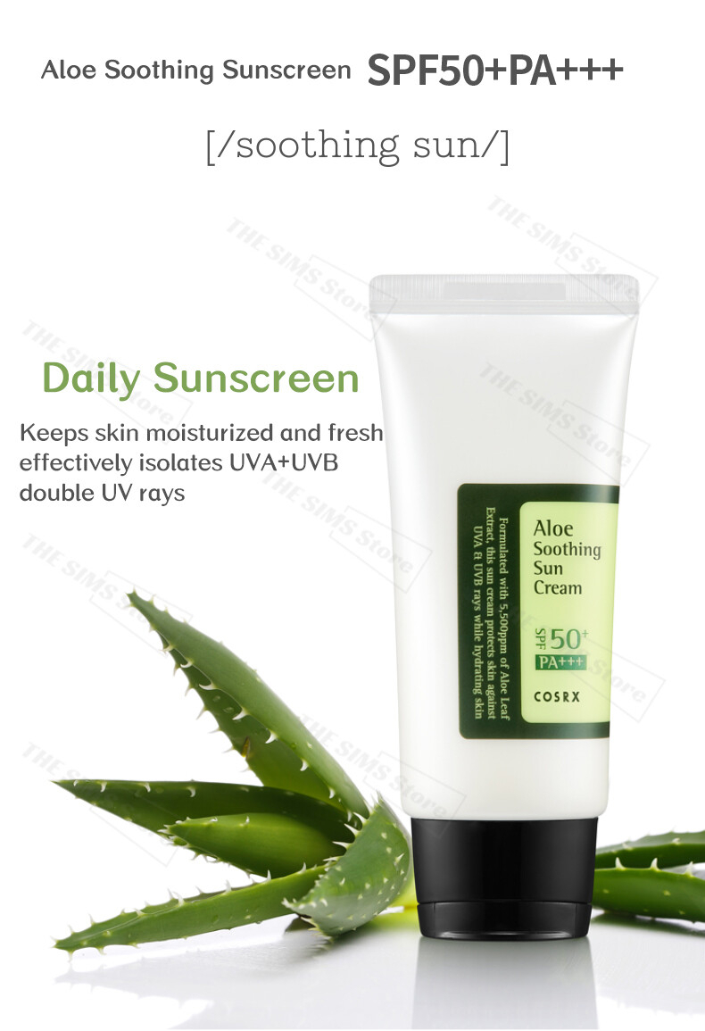 COSRX Aloe Soothing Sun Cream SPF50+ PA+++ 50ml Hydrating Sunscreen Lightweight Moisturizing UV Protection Soothing Aloe Vera Daily Facial Sunblock for Sensitive Skin Korean Skincare - View 2 of 3