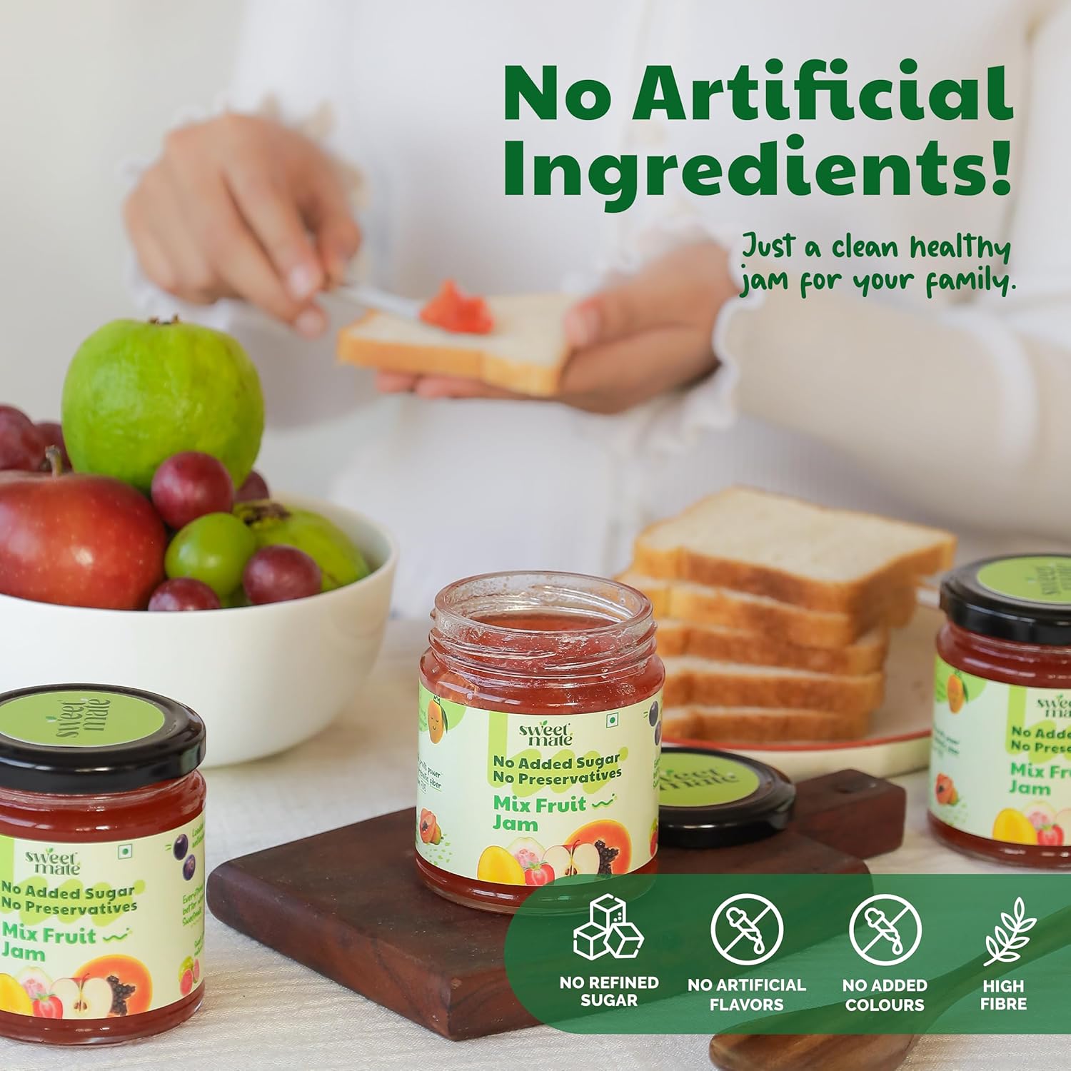 Sweetmate Mix Fruit Jam for Kids and Adults - (220g) | 100% Pure No Added Sugar | With Real Fruit Pulp | Naturally Sweetened | Diabetic and Keto Friendly | Delicious Jam - View 5 of 6