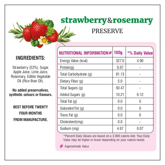 Bhuira Strawberry Rosemary Preserve - 240g | All Natural Jam - No Added Preservatives, Artificial Colors | Handmade Himachal Vegan Spread | Breakfast Dessert | Healthy Snack | Guilt-Free - View 4 of 5