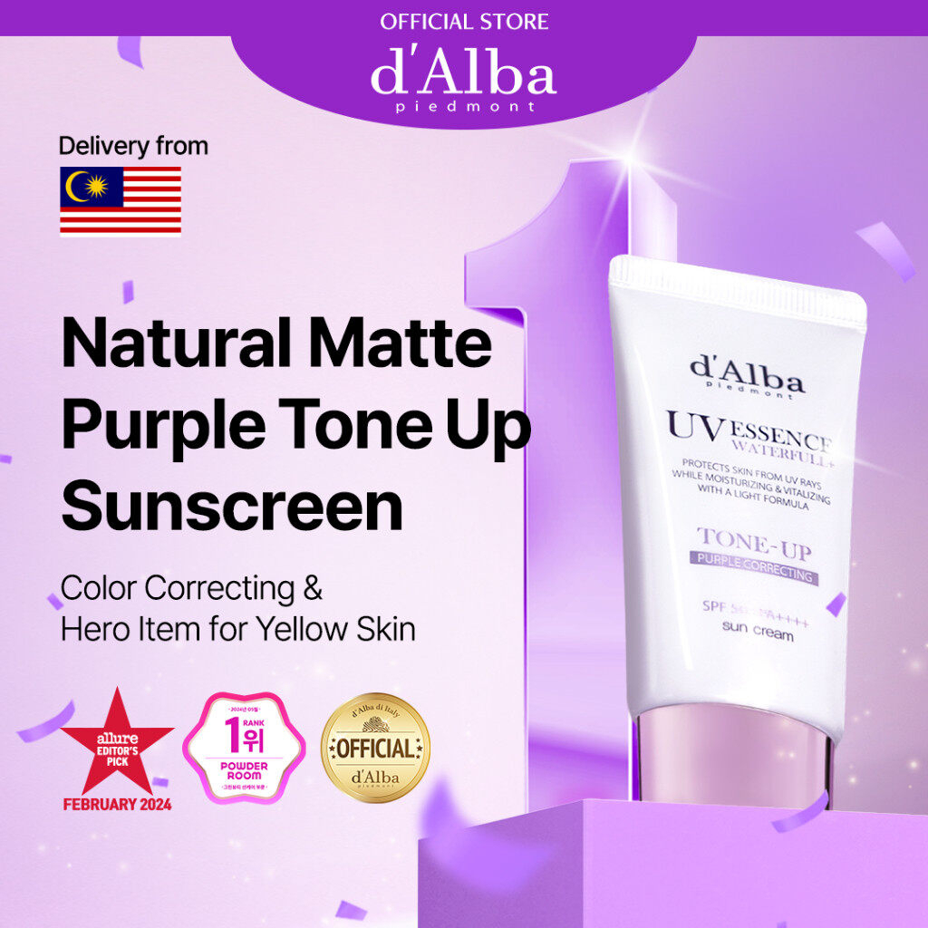 d’Alba UV Essence Waterfull Tone-Up Purple Correcting Sun Cream SPF50+ PA++++ 50ml Moisturizing Brightening Sunscreen White Truffle Centella Asiatica UV Protection Tone Correcting Korean Skincare - View 3 of 3