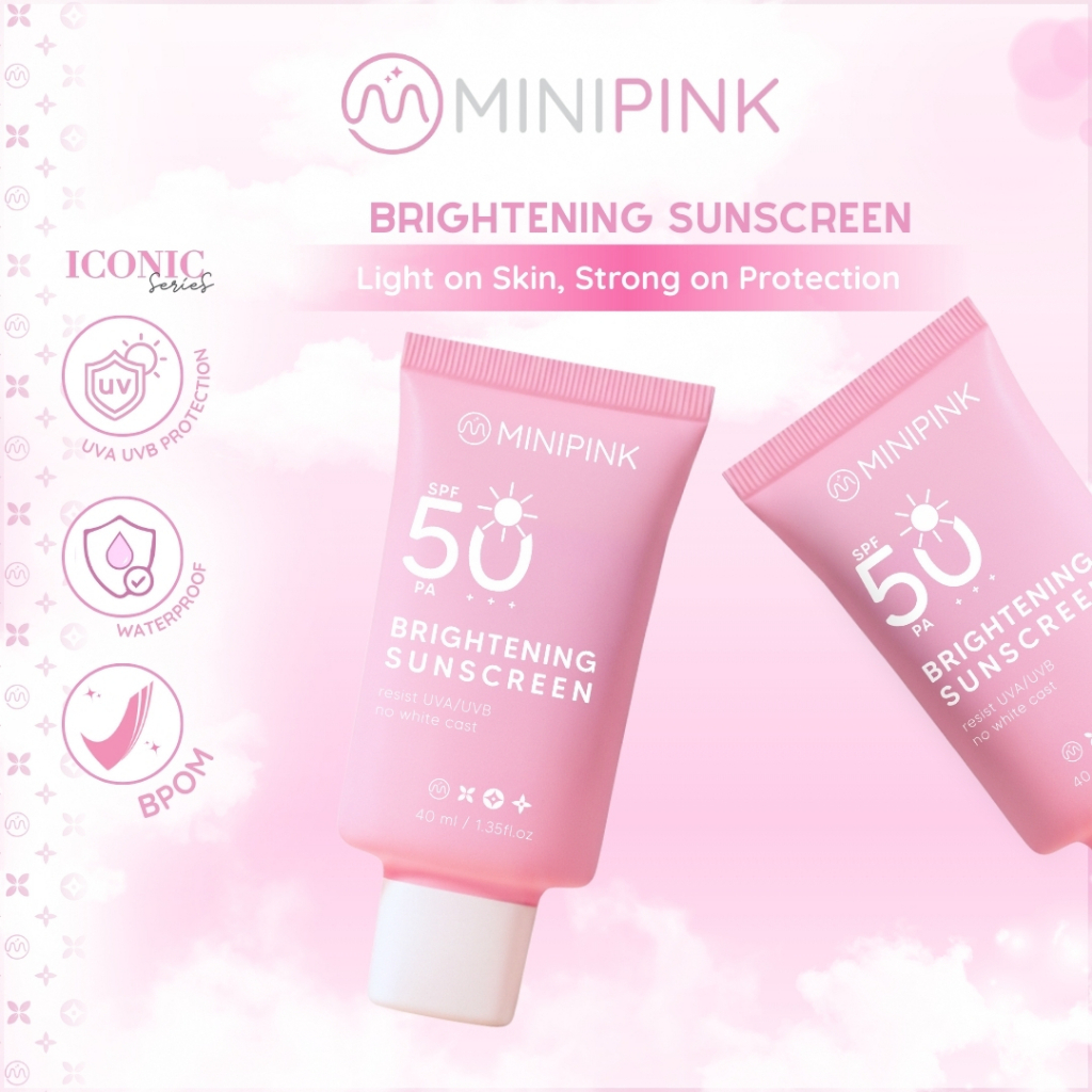 MINIPINK Brightening Sunscreen SPF 50 PA++++ protects against UVA, UVB, and blue light. Lightweight 40ml formula brightens skin, hydrates, prevents sun damage, and supports daily skincare wear daily use protection. - View 2 of 3