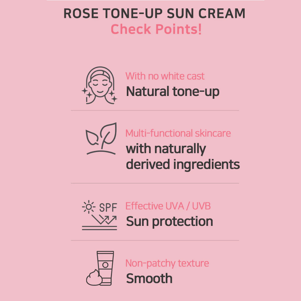 3W CLINIC Rose Tone-Up Sun Cream SPF 50+ PA+++ Brightening UV Protection Rose Extract Whitening Tone Up Moisturizing Sunscreen Lightweight Non-Greasy Makeup Base Radiant Glow 70ml - View 2 of 3