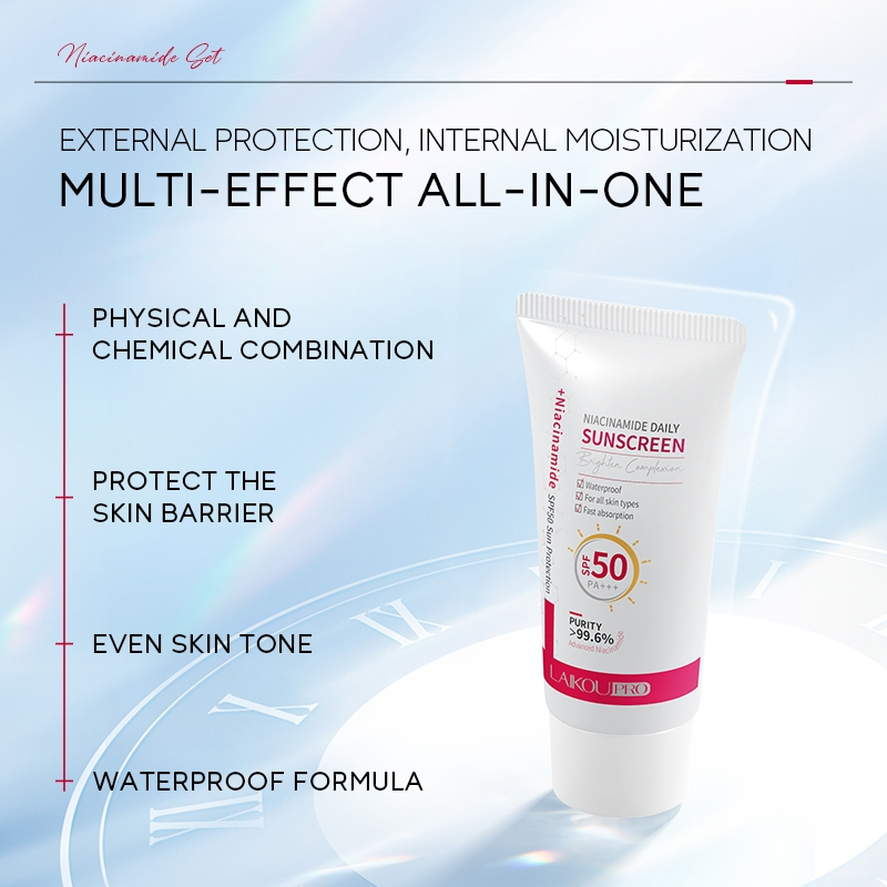 LAIKOU Pro 99.6% Niacinamide Sunscreen SPF50 PA+++ Brightening UV Protection Sunblock Lightweight Non-Greasy Moisturizing Tone Even Skin Daily Face Cream Repair Glow 50g - View 3 of 3