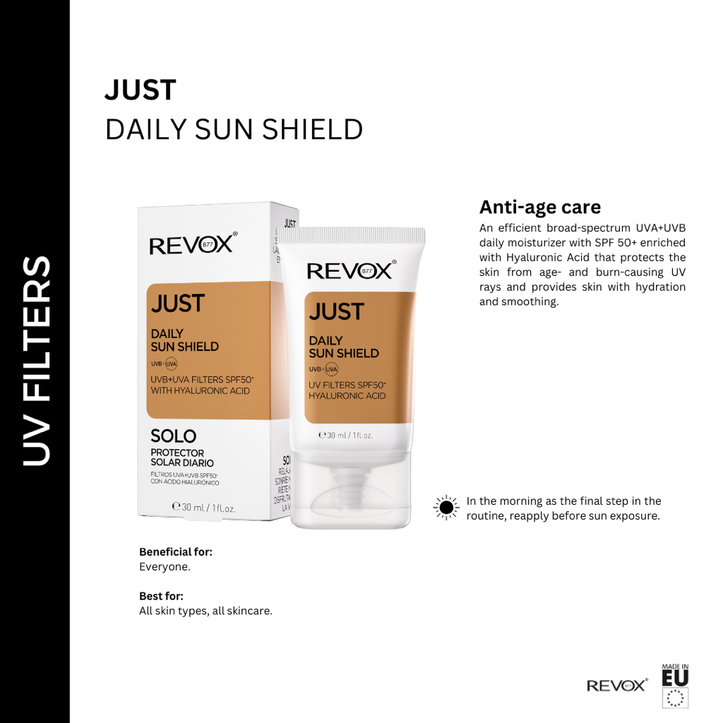 REVOX B77 Just Daily Sun Shield SPF50+ PA+++ Lightweight Hydrating Face Sunscreen UV Protection Moisturizing Non-Greasy Fast Absorbing Daily Sunblock Makeup Base Smooth Finish 30ml - View 3 of 3
