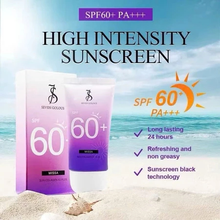 SEPTIMO COLOR SPF60+ Whitening Sunscreen Brightening UV Protection Sunblock Lightweight Non-Greasy Moisturizing Face Cream High Protection UVA UVB Defense Skin Tone Even Glow Daily Use-Purple - View 3 of 3