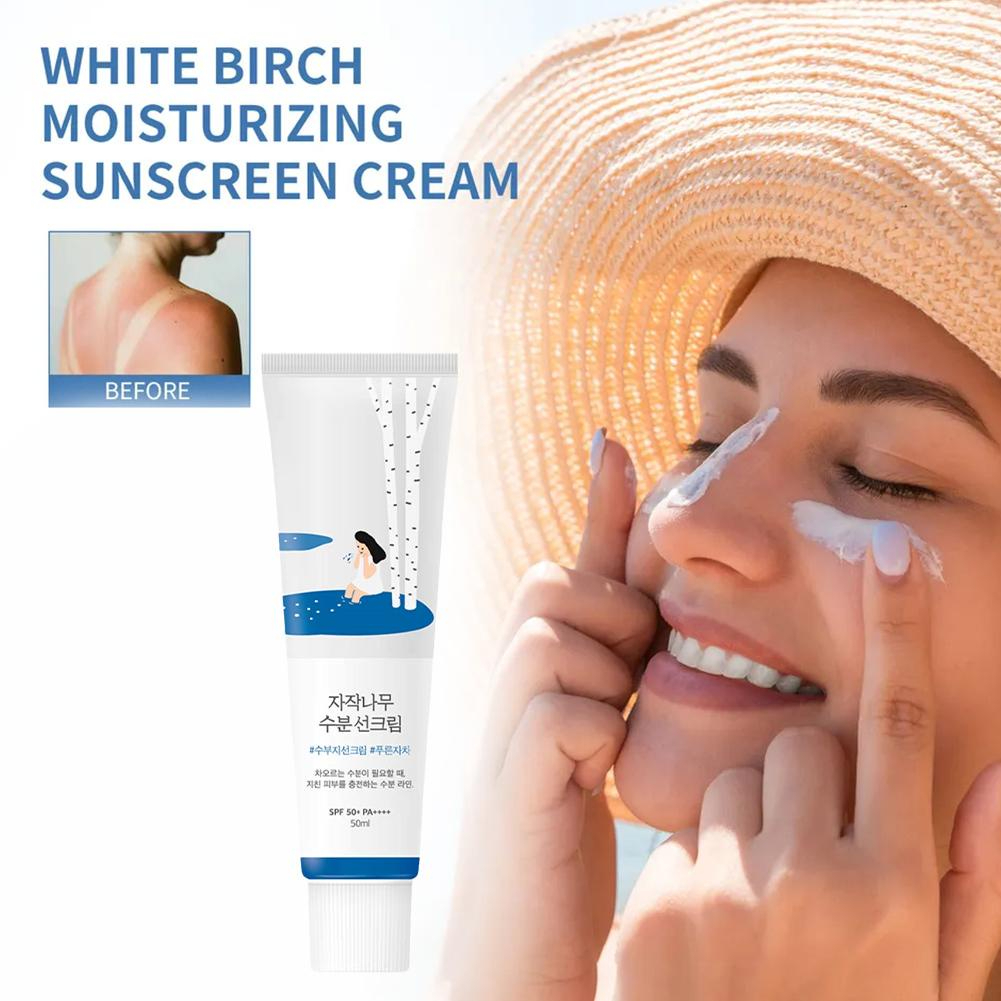ROUND LAB Birch Juice Moisturizing Sun Cream SPF50+ PA++++ Hydrating Lightweight UV Protection Sunscreen Gel Cream Brightening Non-Greasy Moisturizer Makeup Base Smooth Skin Finish 50ml - View 2 of 3