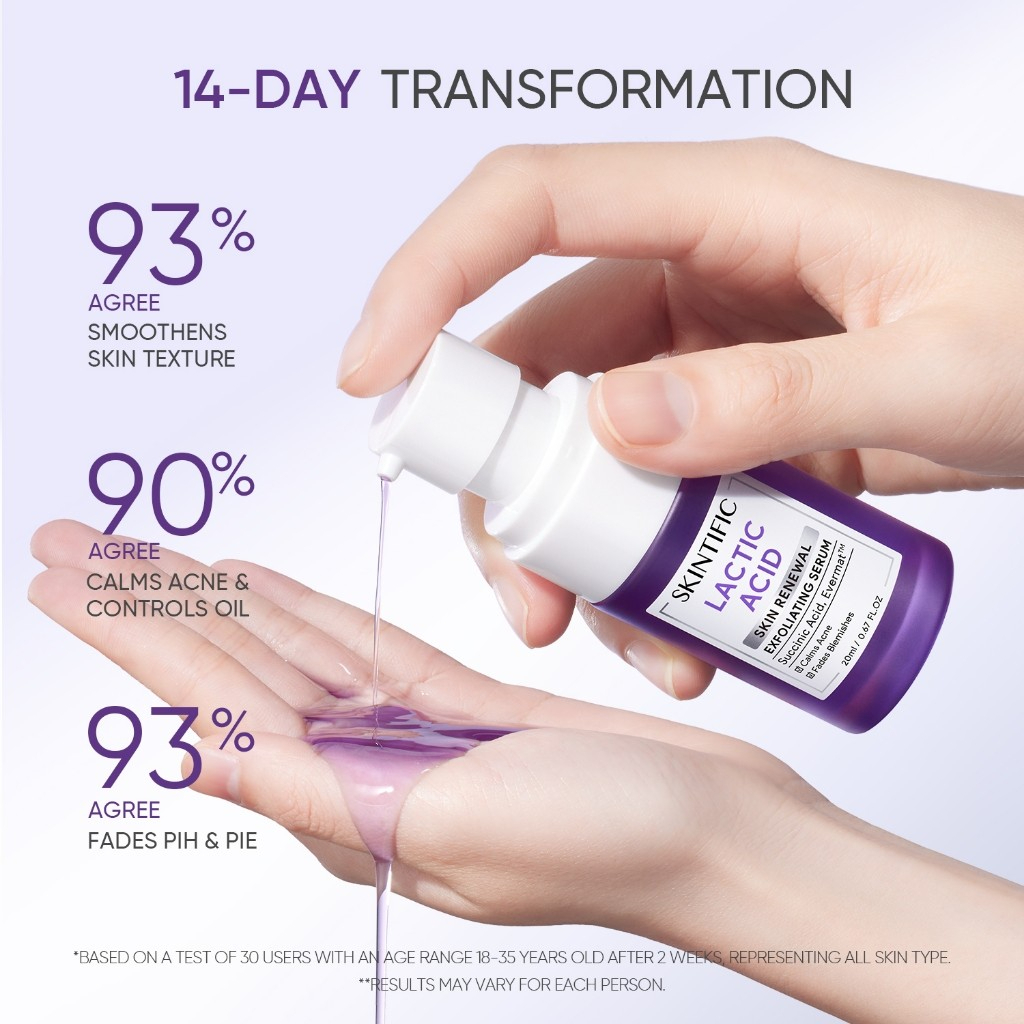 SKINTIFIC Lactic Acid Exfoliating Serum Skin Renewal Peeling Solution Acne Care Radiance Booster Brightening Face Serum Smooth Texture Pore Refining Lightweight Hydrating Daily Skincare - View 3 of 3