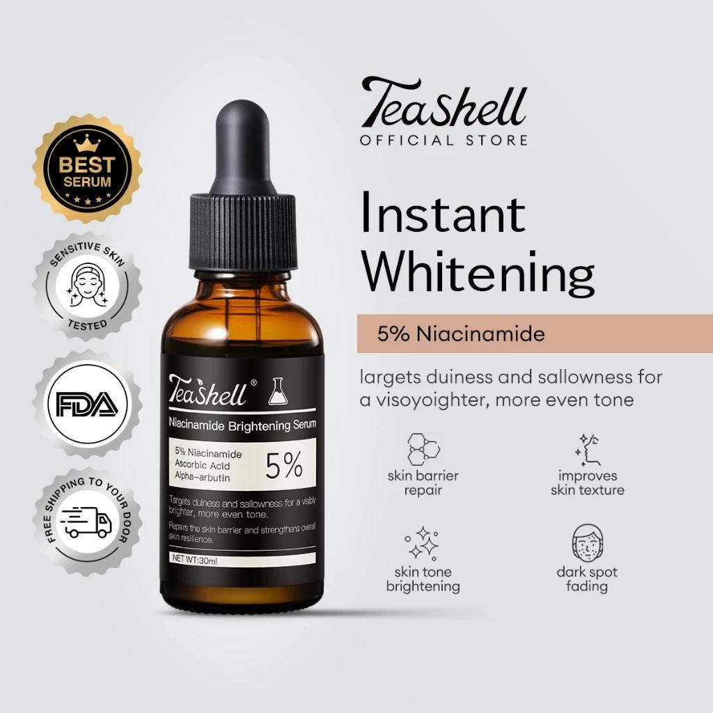 Teashell Whitening Serum 5% Niacinamide Alpha Arbutin Brightening Dark Spot Corrector Face Serum Hydrating Lightweight Pore Minimizing Smooth Skin Tone Even Radiance Booster Daily Skincare - View 2 of 3