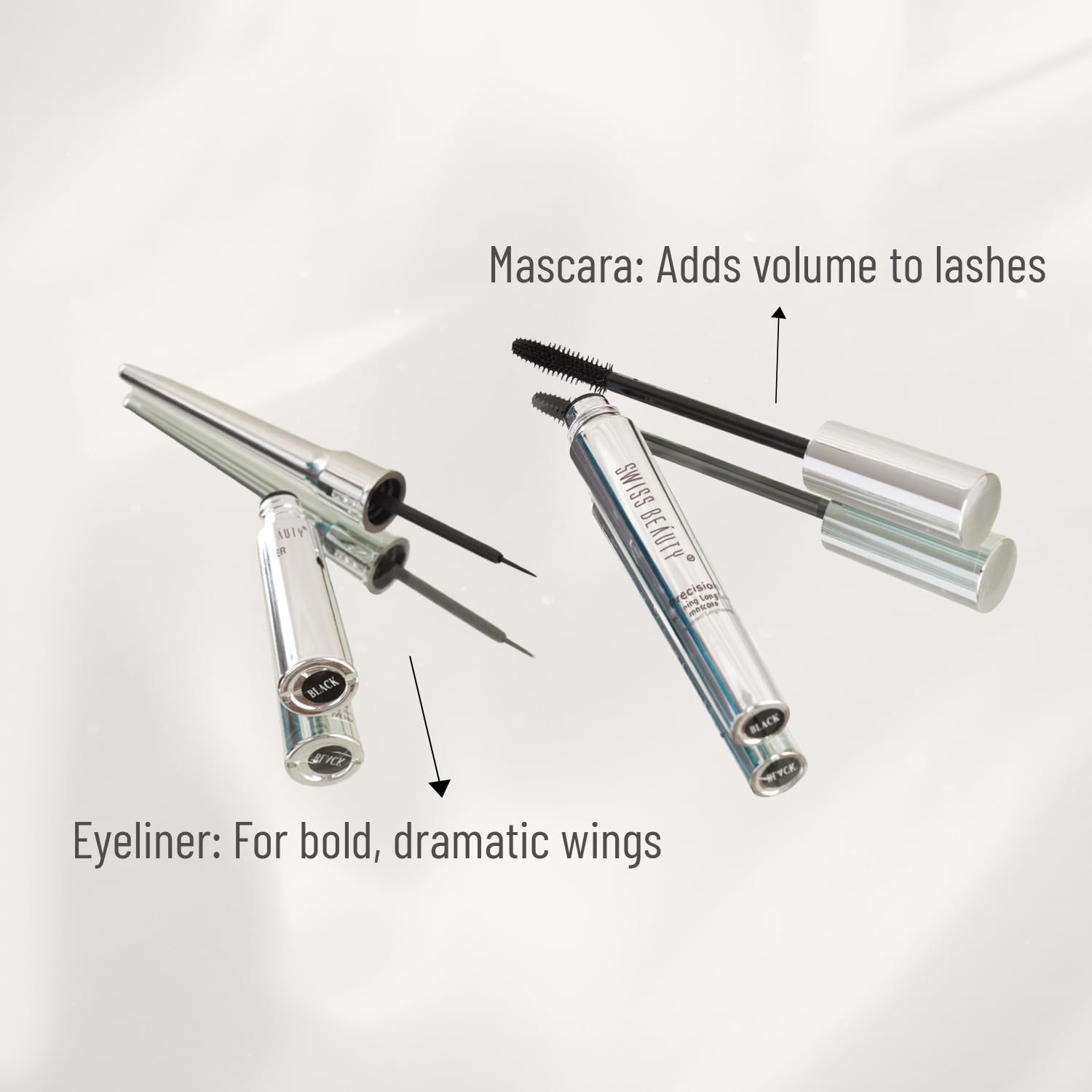 SWISS BEAUTY Liquid Metallic Wing & Volume Kit | Mascara + Eyeliner | Water-Resistant | Quick-Drying | Long-Lasting | 12.5g - View 5 of 6