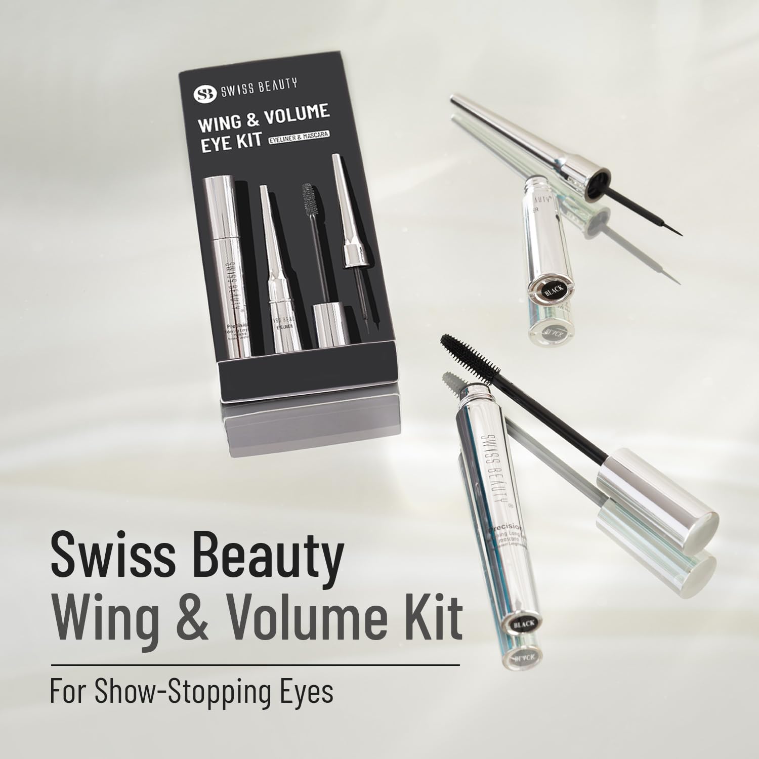 SWISS BEAUTY Liquid Metallic Wing & Volume Kit | Mascara + Eyeliner | Water-Resistant | Quick-Drying | Long-Lasting | 12.5g - View 6 of 6