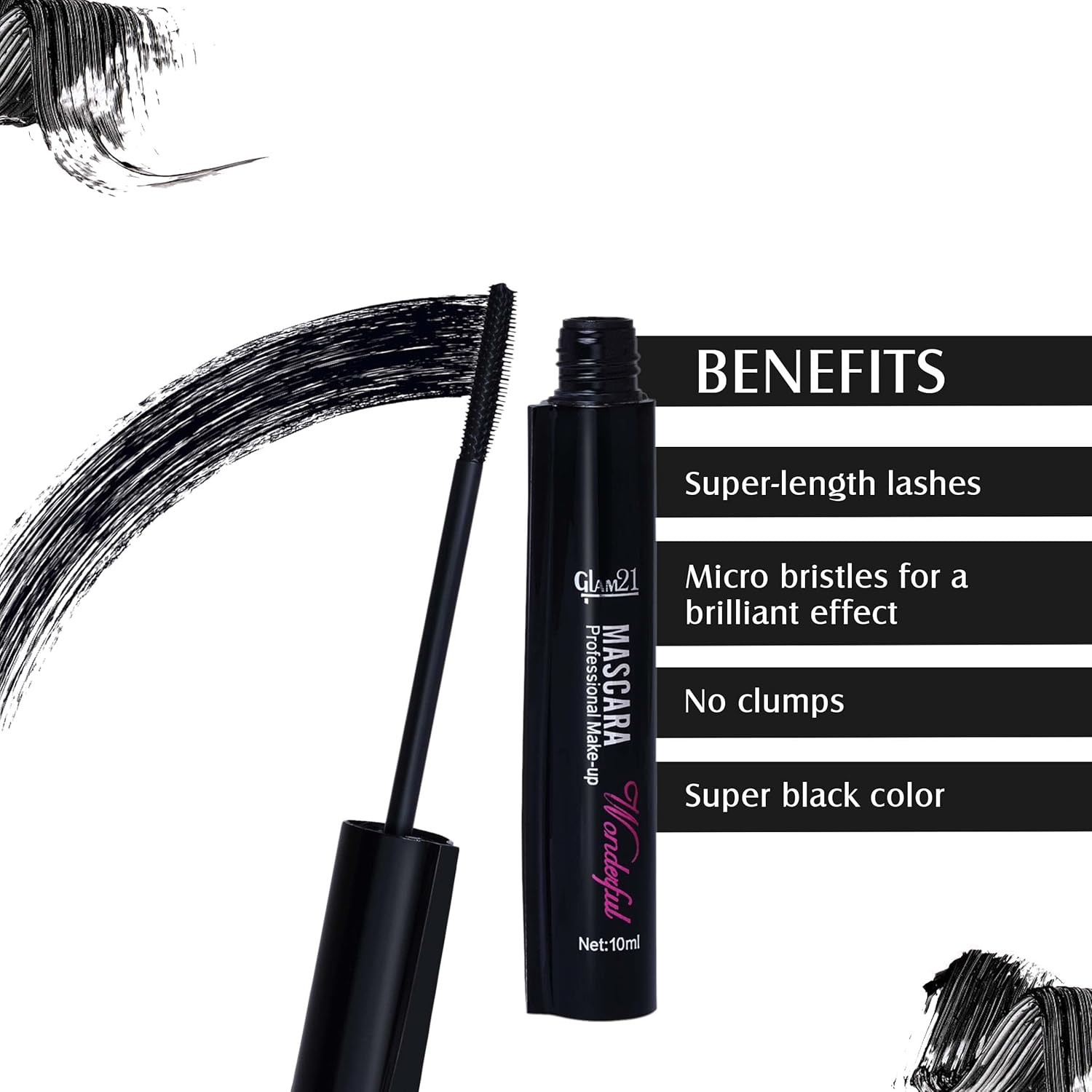 Glam21 Long Lasting Mascara For Dense Curl | Lightweight & Smudge Proof| Fiber Bristles Brush For Perfect Application| 10 ml - View 2 of 4