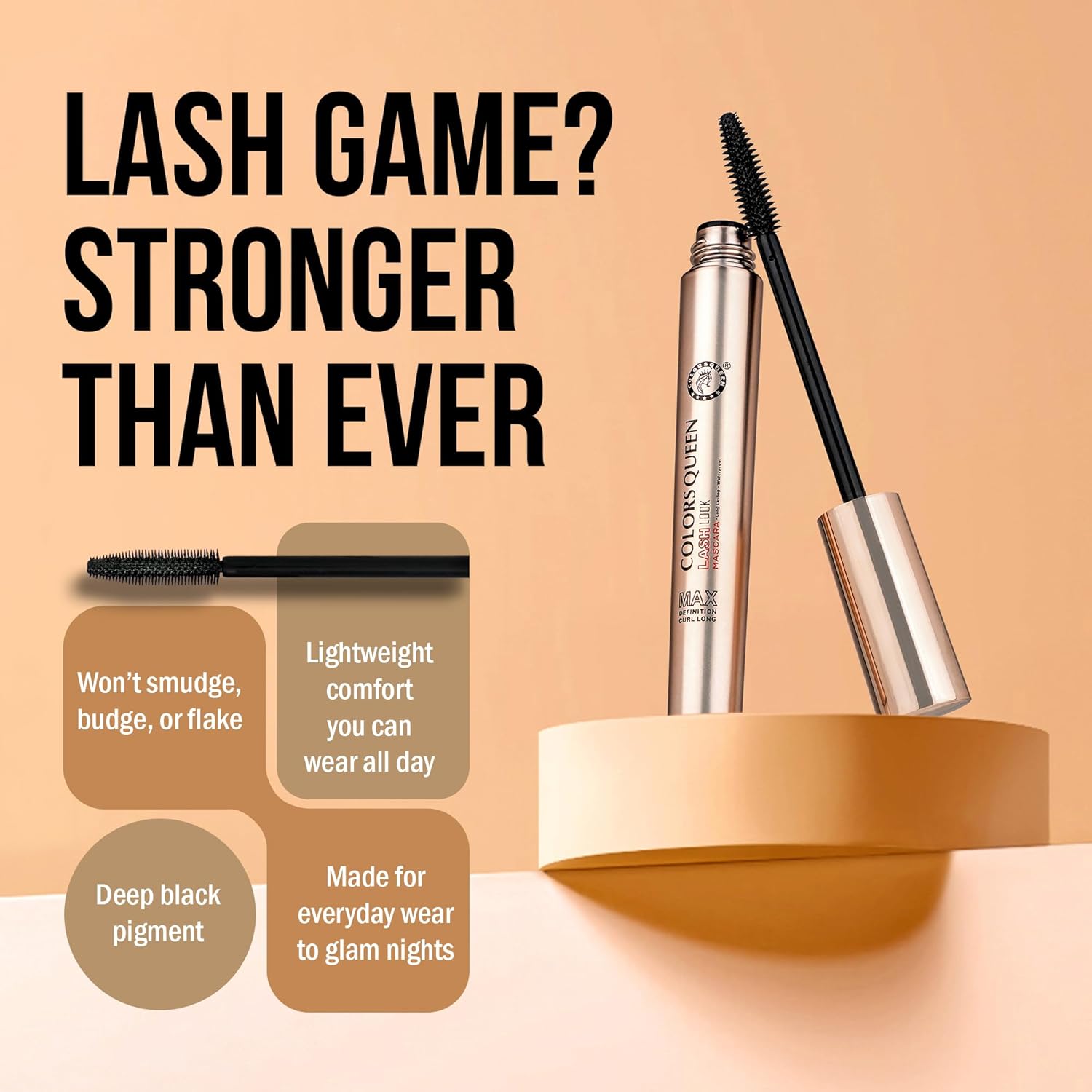 Colors Queen Lash Look Long Lasting Lengthening Mascara – 9ml – Black | Max Definition & Long Curl Lashes | Smudge Proof & Waterproof Mascara for Eye Makeup - View 2 of 4
