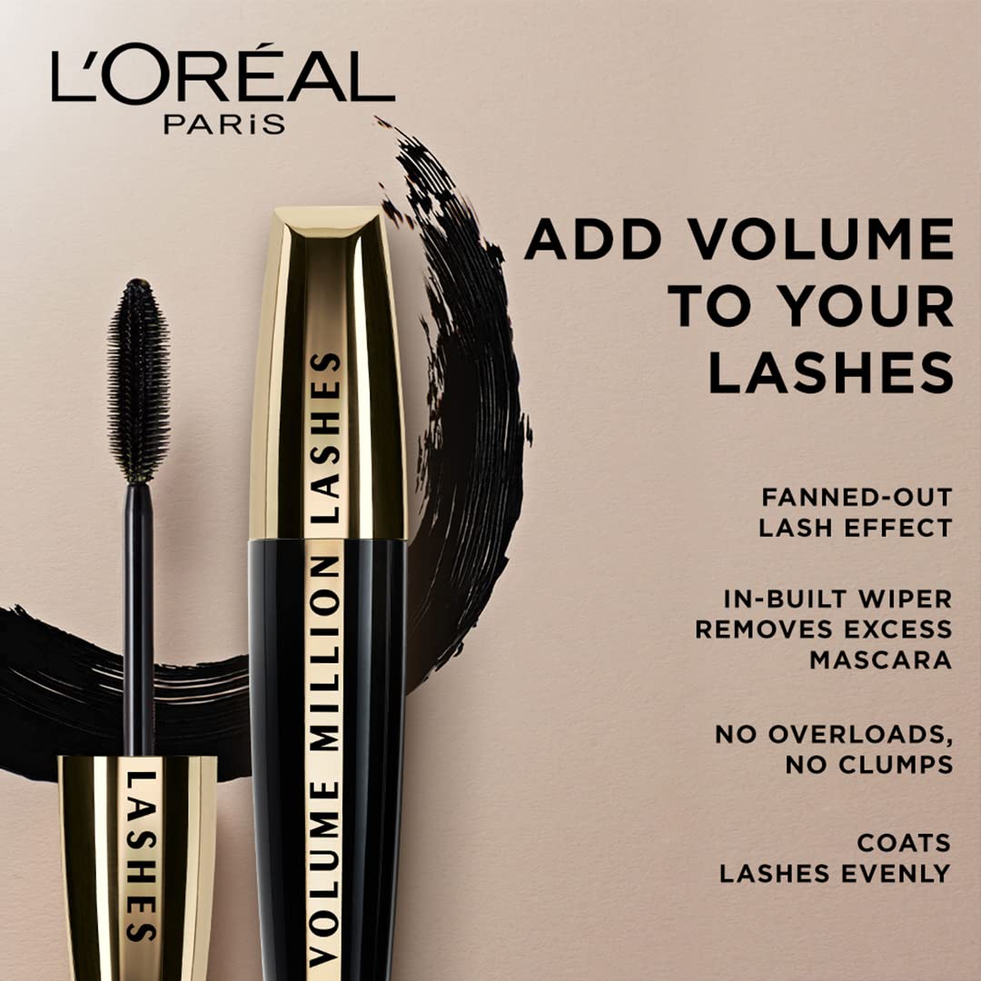 L'Oréal Paris Mascara, Fanned Out Lash Effect, Washable, Clump-free and Smudge-free, Volume Million Lashes, Extra Black, 10.7ml - View 4 of 6