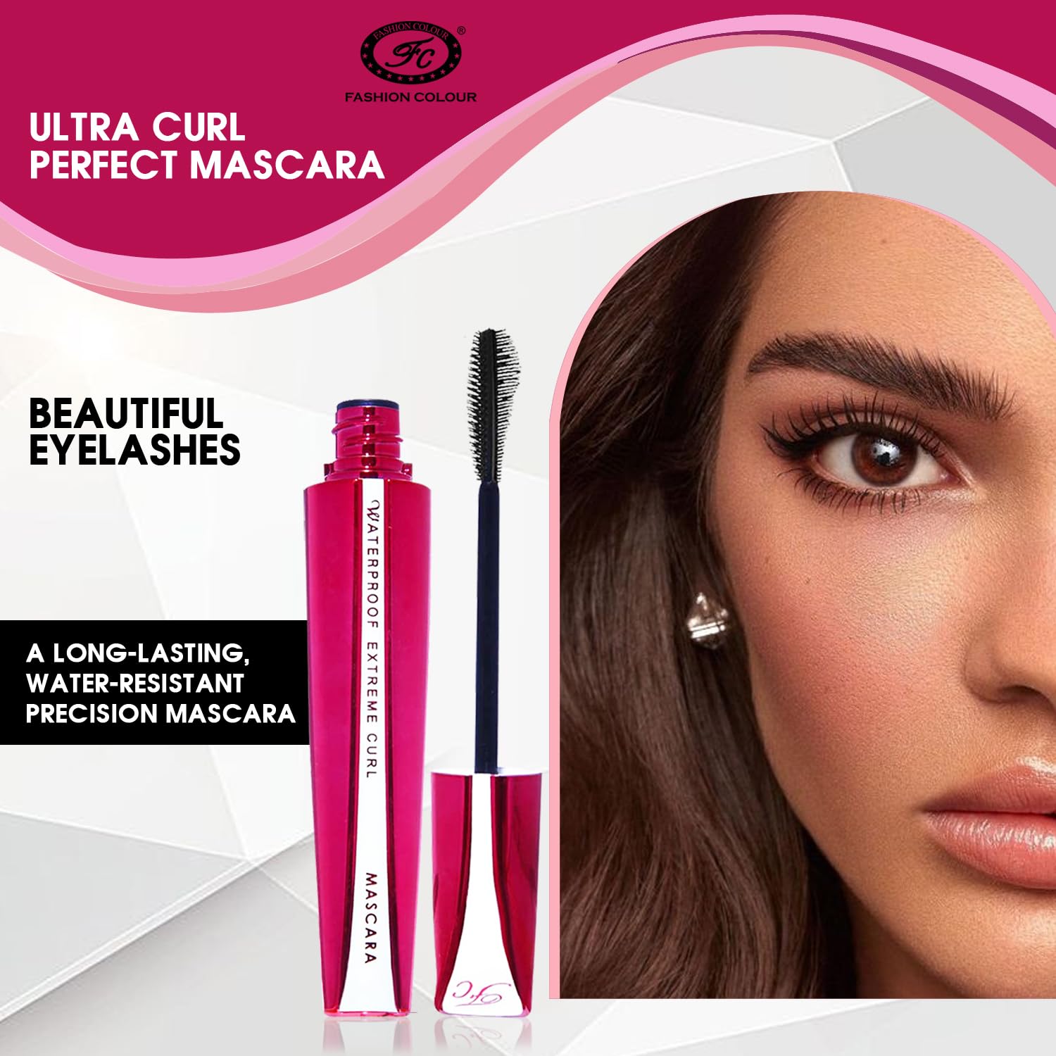 FASHION COLOUR Platinum Waterproof Mascara | Super Dense | Double Effect Silicon Brush | Extreme Curl | Waterproof | Volumising | Long Lasting | Extreme Black | Smudeproof | BLACK 8G - View 4 of 5