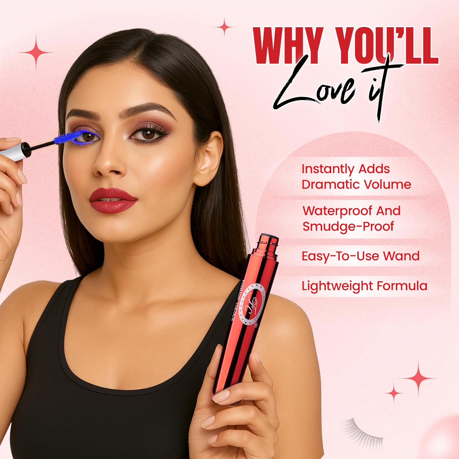 FASHION COLOUR Big Eye All Day Long Waterproof Mascara | Smudge Proof Curling Mascara For Eye Makeup | Volumising & Lengthening Mascara for Eyes | Longwear | Blue (8ml) - View 2 of 5