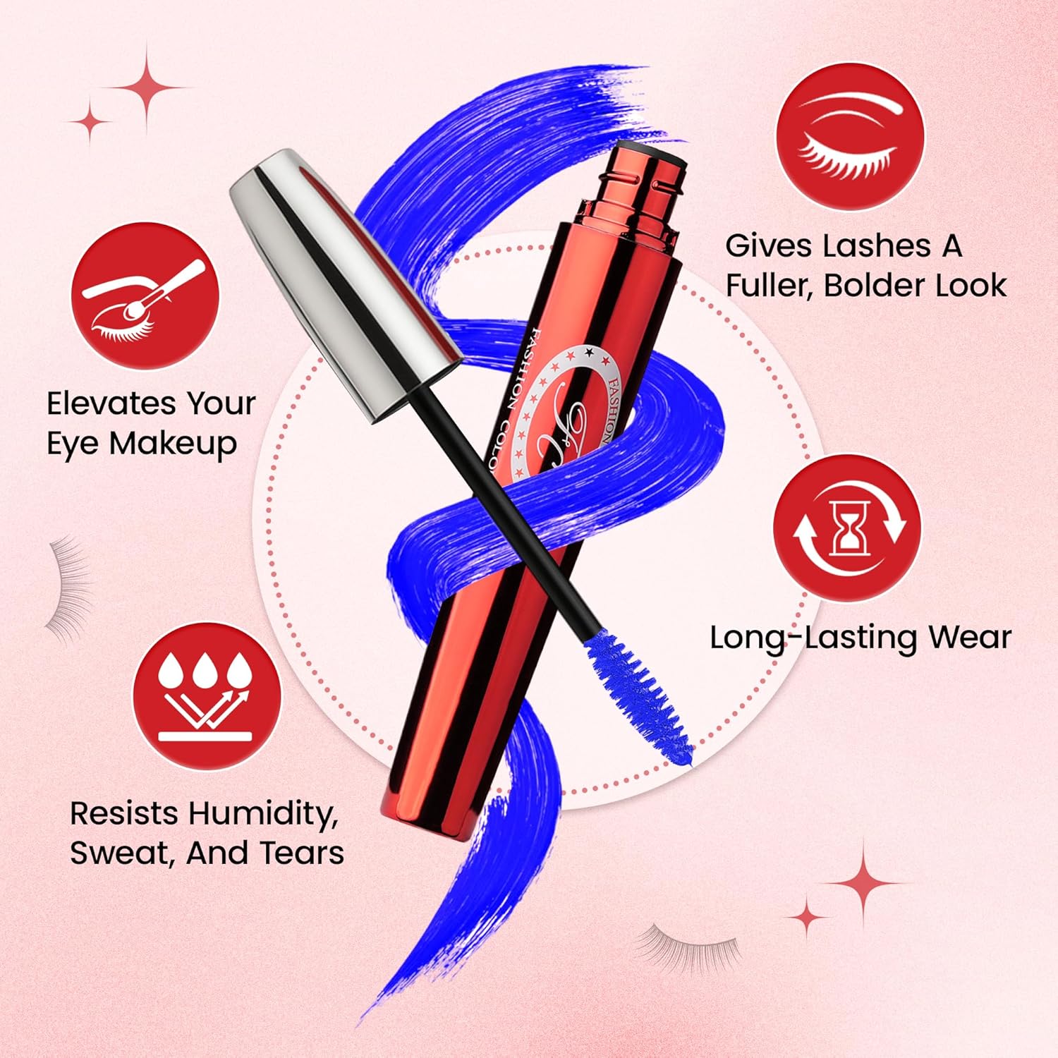 FASHION COLOUR Big Eye All Day Long Waterproof Mascara | Smudge Proof Curling Mascara For Eye Makeup | Volumising & Lengthening Mascara for Eyes | Longwear | Blue (8ml) - View 3 of 5