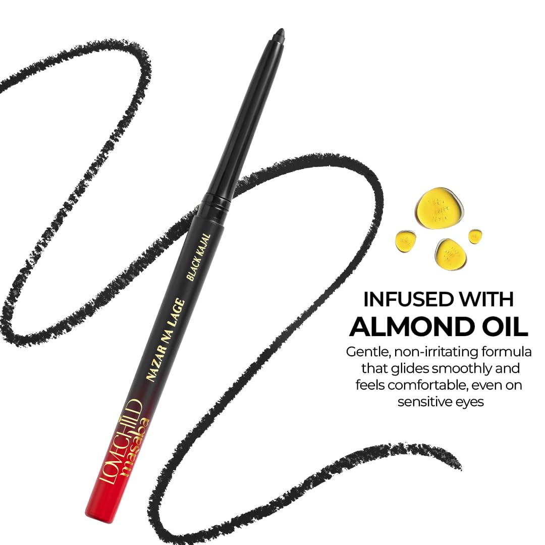 LoveChild Masaba Kajal Pencil Coal Black Matte - Smudge-proof & Waterproof, Long-lasting Deeply Pigmented Intense Black Kajal for Women, Makeup Essential (0.35g) - View 3 of 6