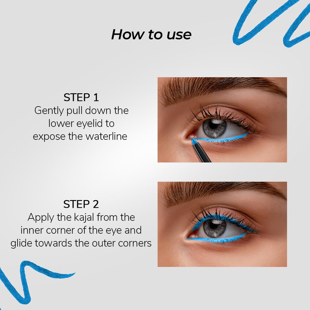 Love Child Masaba Colored Kajal, Bengal Blues (Sky Blue)- Intense Color, Smooth Glide, Waterproof, Smudge-Proof Eye Pencil with Almond Oil, 0.35 g - View 4 of 6