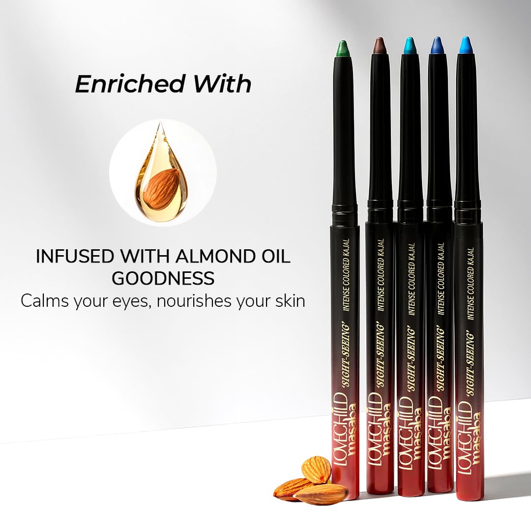 Love Child Masaba Colored Kajal, Coorg Coffee (Dark Brown)- Intense Color, Smooth Glide, Waterproof, Smudge-Proof Eye Pencil with Almond Oil, 0.3 g - View 3 of 6