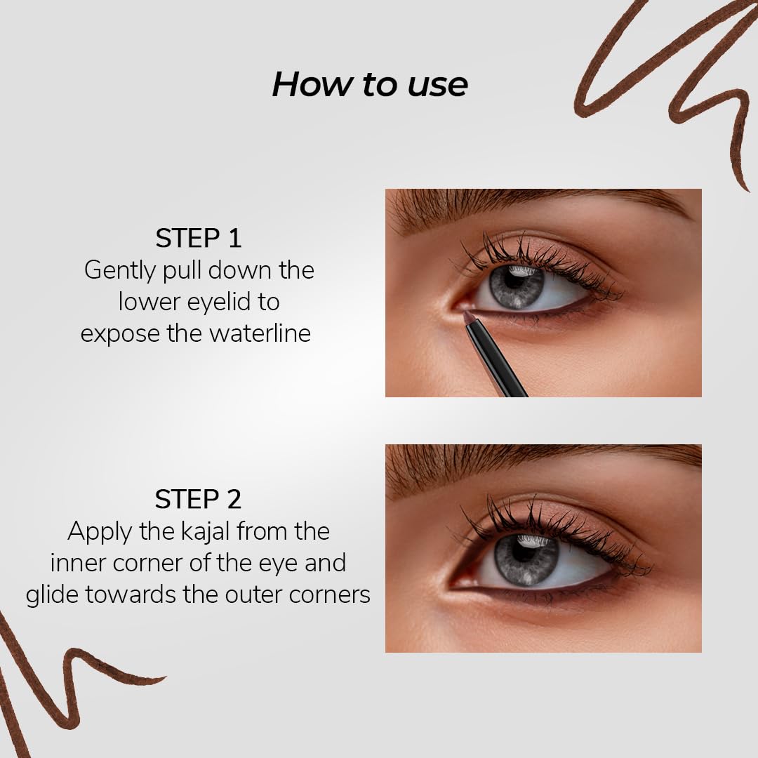 Love Child Masaba Colored Kajal, Coorg Coffee (Dark Brown)- Intense Color, Smooth Glide, Waterproof, Smudge-Proof Eye Pencil with Almond Oil, 0.3 g - View 4 of 6