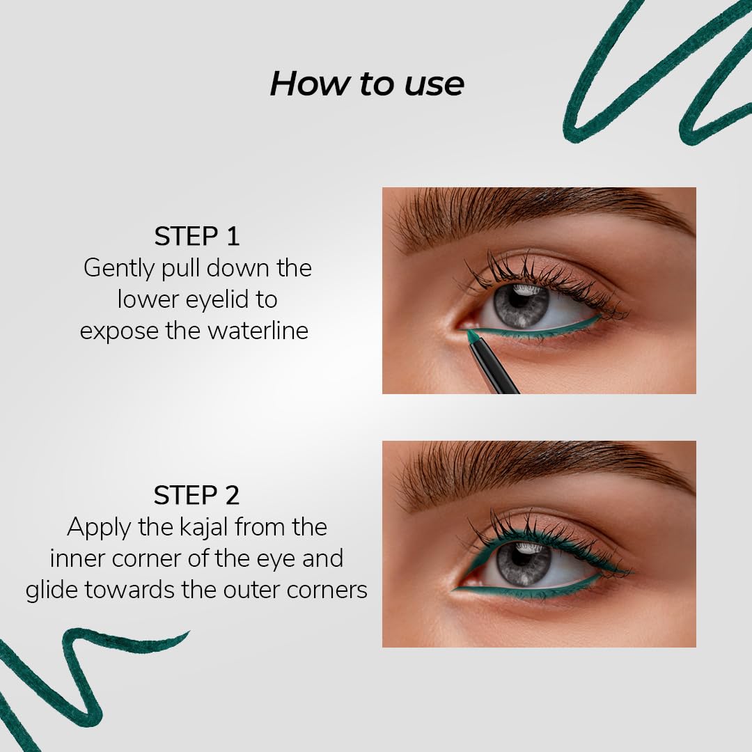 Love Child Masaba Colored Kajal, Malabar Green (Dark Green)- Intense Color, Smooth Glide, Waterproof, Smudge-Proof Eye Pencil with Almond Oil, 0.35 g - View 3 of 5