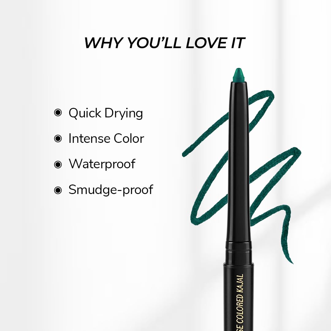 Love Child Masaba Colored Kajal, Malabar Green (Dark Green)- Intense Color, Smooth Glide, Waterproof, Smudge-Proof Eye Pencil with Almond Oil, 0.35 g - View 4 of 5