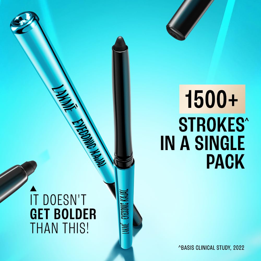 Lakme 9-5 Eyeconic Kajal, Deep Black, Smudgeproof and Waterproof that lasts upto 24H, for 2x dark pigment, 0.35g - View 3 of 6