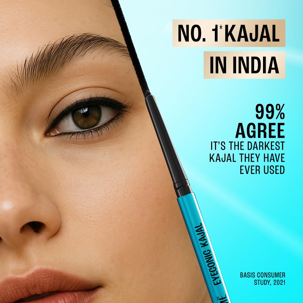 Lakme 9-5 Eyeconic Kajal, Deep Black, Smudgeproof and Waterproof that lasts upto 24H, for 2x dark pigment, 0.35g - View 4 of 6